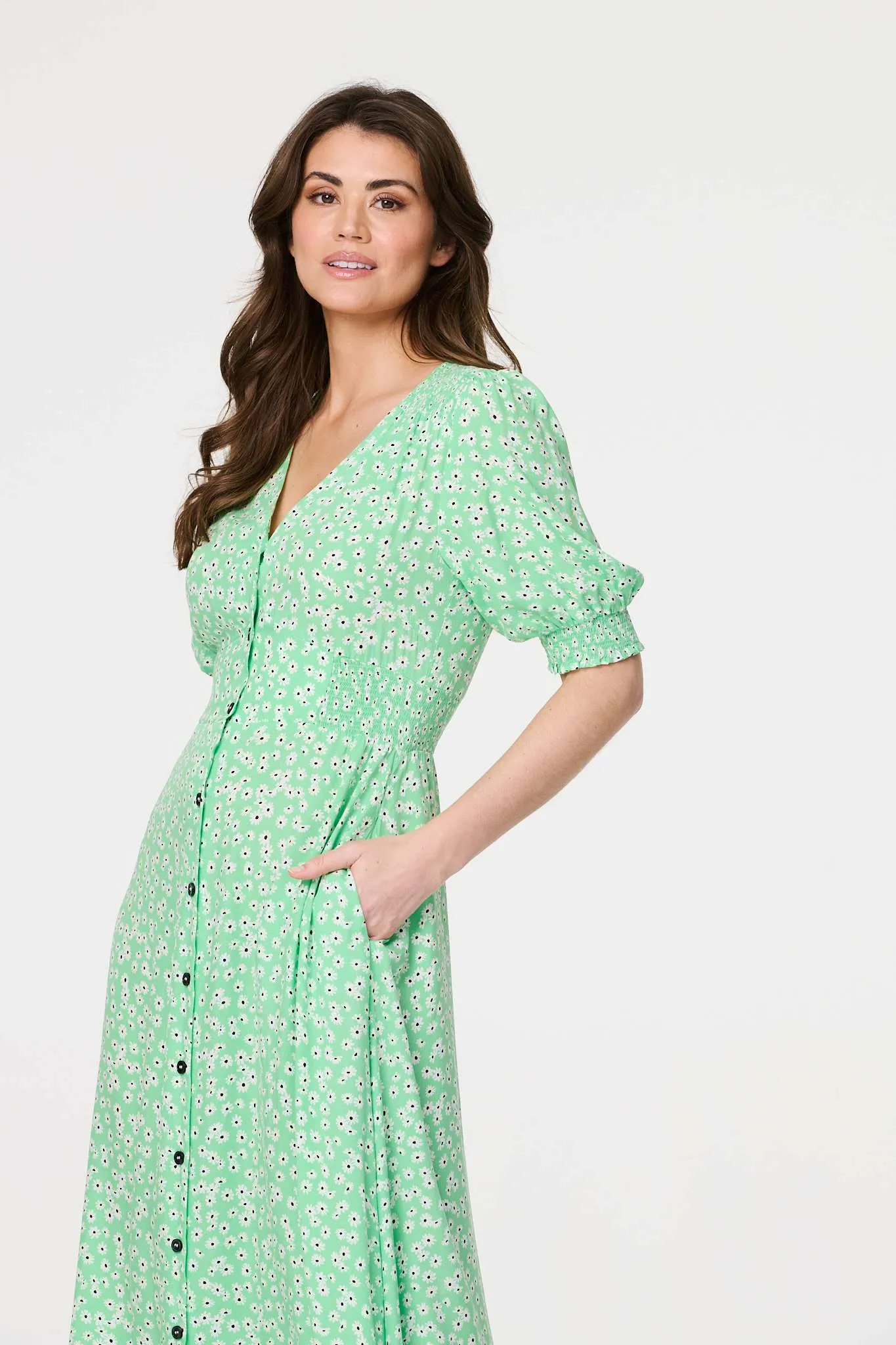 Ditsy Floral 1/2 Puff Sleeve Maxi Dress