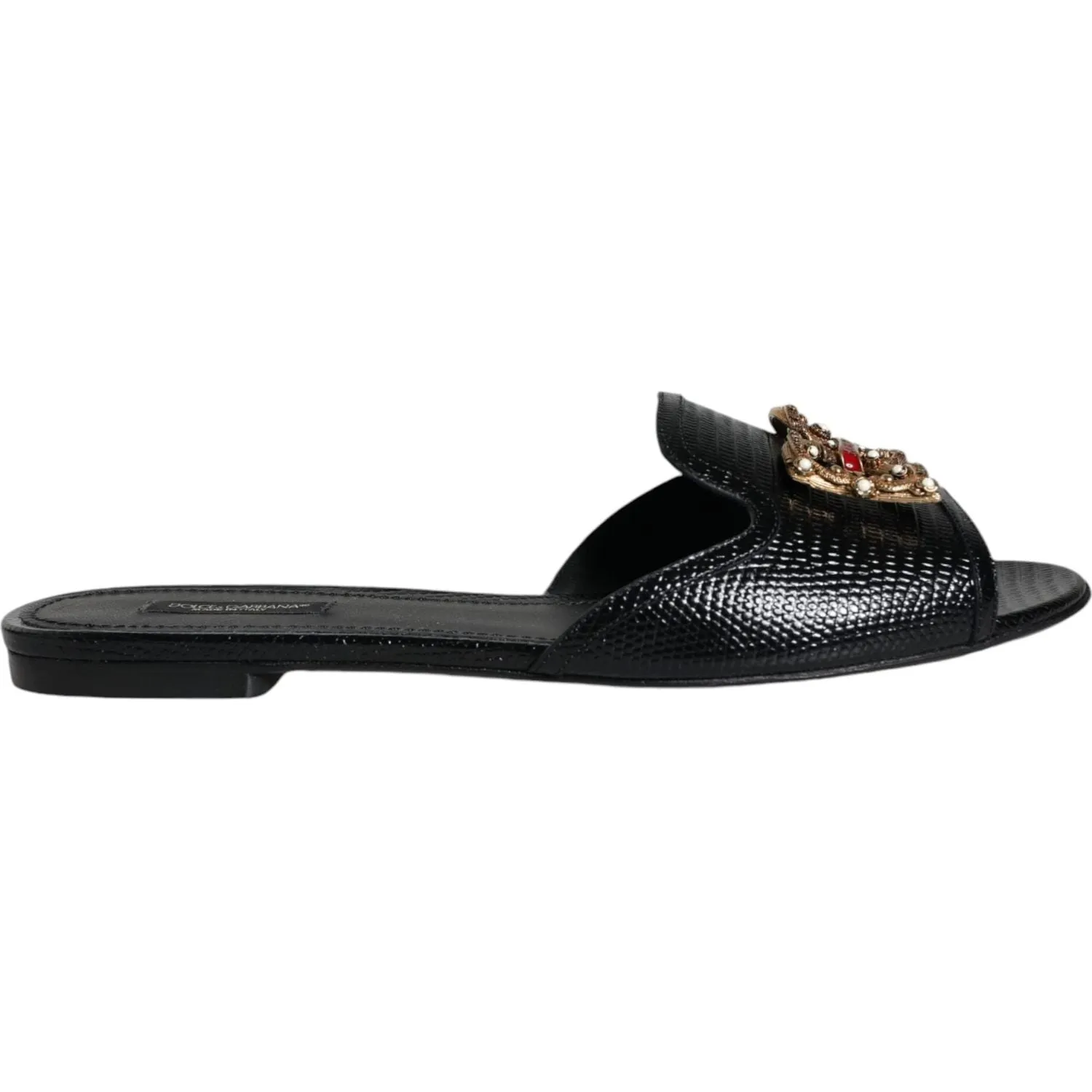 Dolce & Gabbana Black DG Amore Leather Slip On Flats Shoes