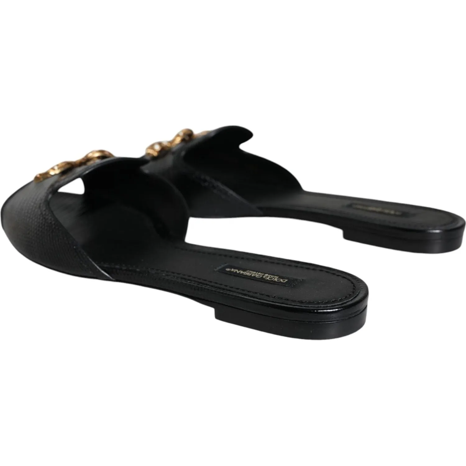 Dolce & Gabbana Black DG Amore Leather Slip On Flats Shoes