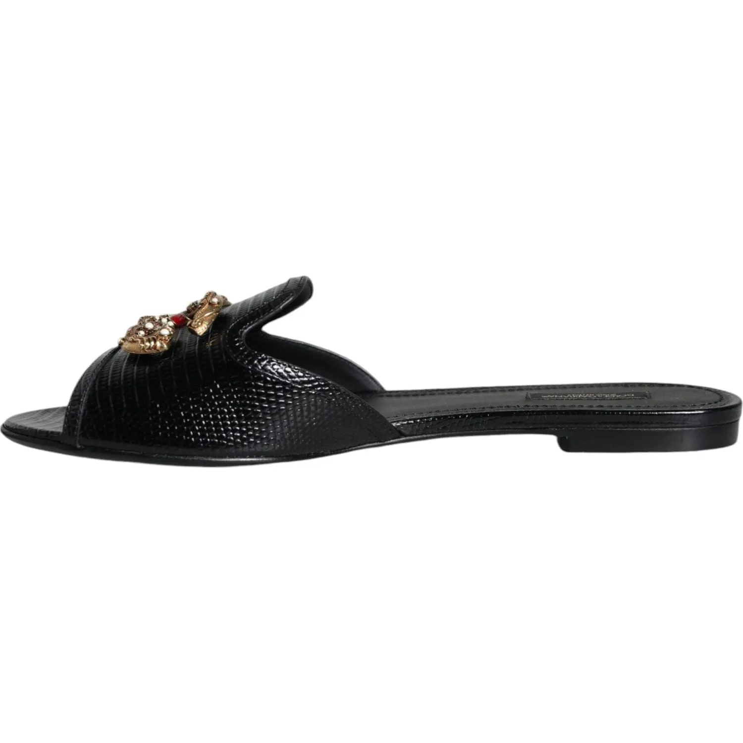 Dolce & Gabbana Black DG Amore Leather Slip On Flats Shoes