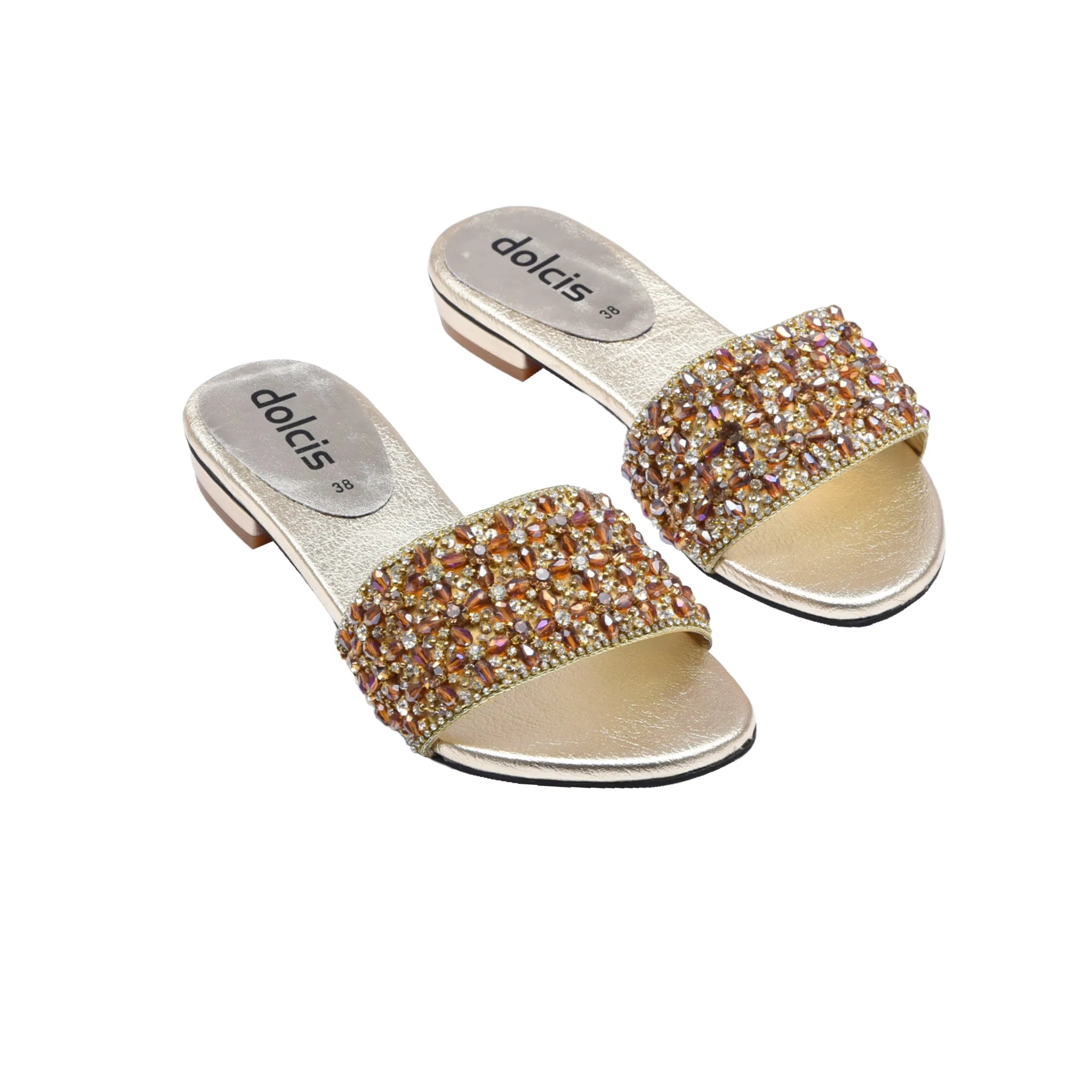 Elegant Gold Beaded Flats | 509J-X