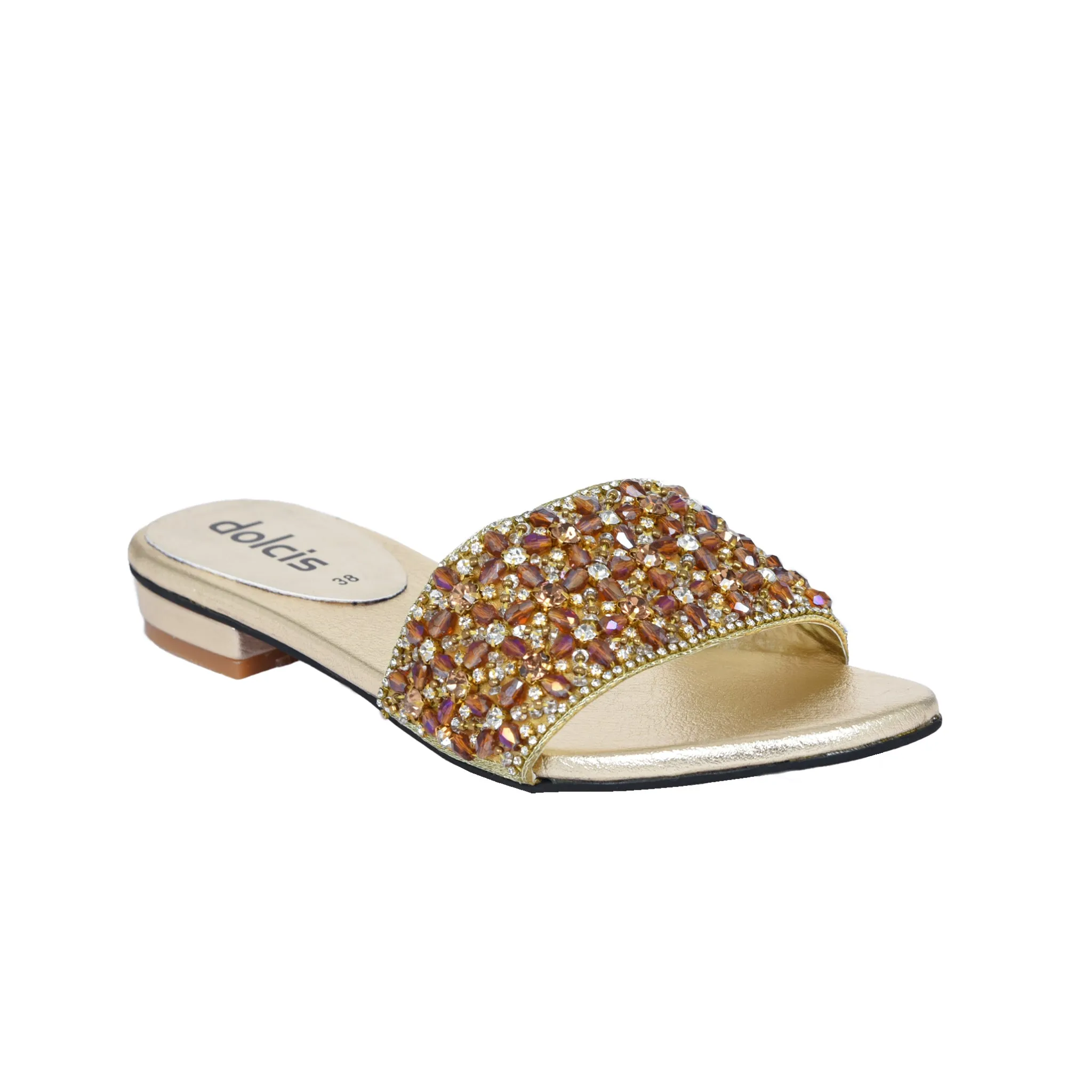 Elegant Gold Beaded Flats | 509J-X