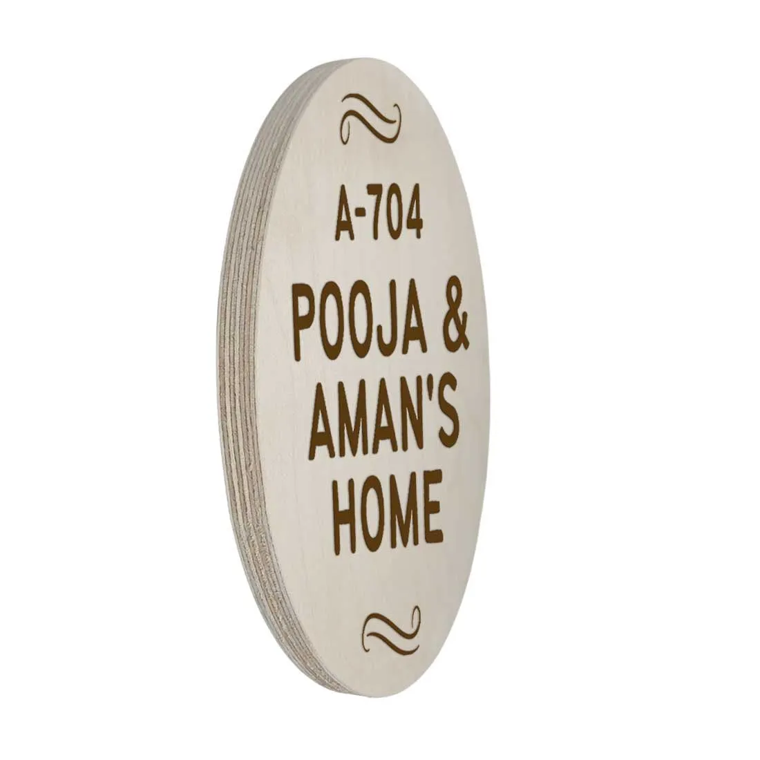 Engraved Wooden Name Plate for Home Flat Bungalows-Round