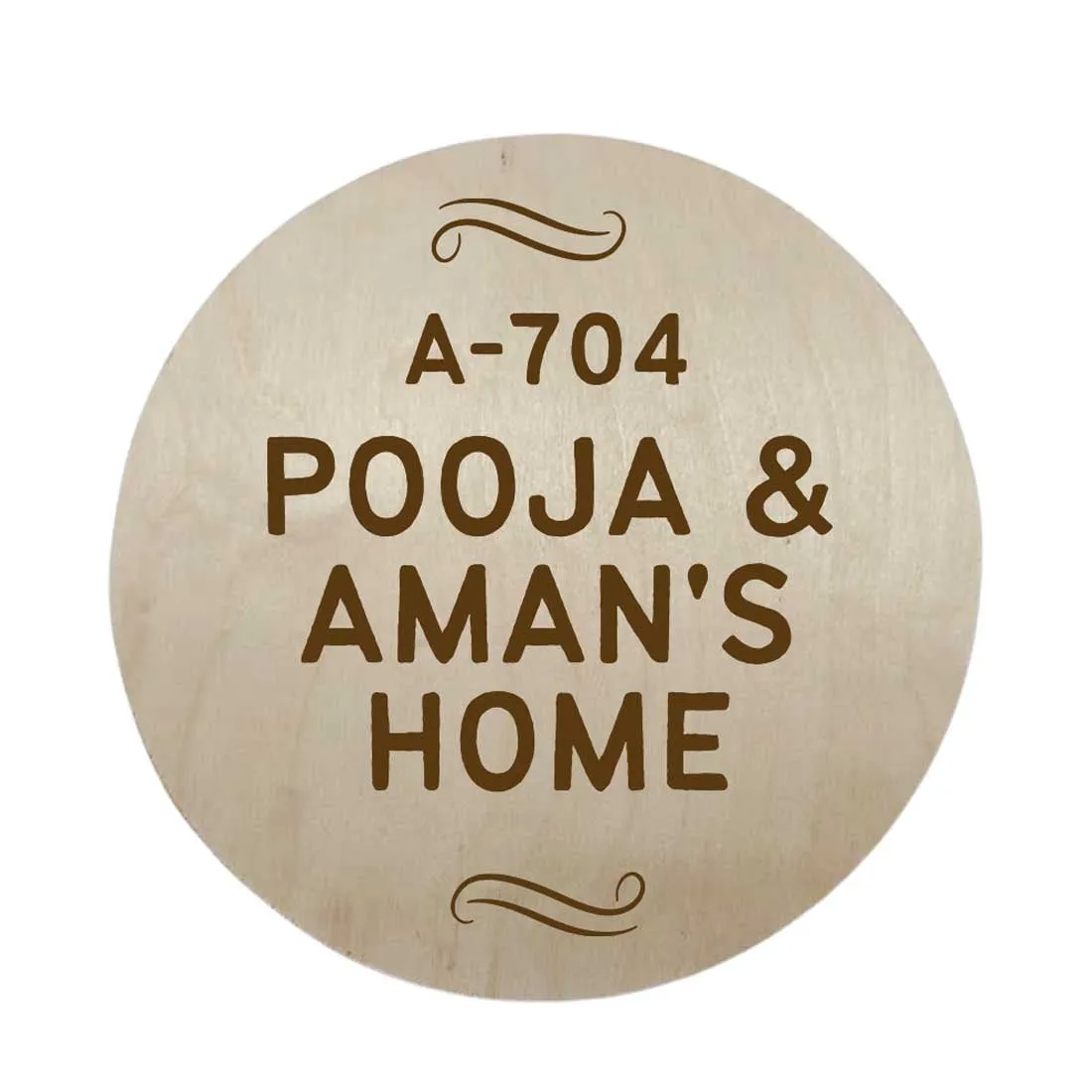 Engraved Wooden Name Plate for Home Flat Bungalows-Round