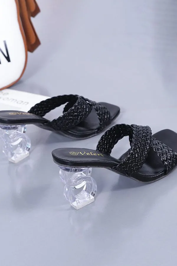 Fashionable Square Toe Fish Mouth Woven Sandals