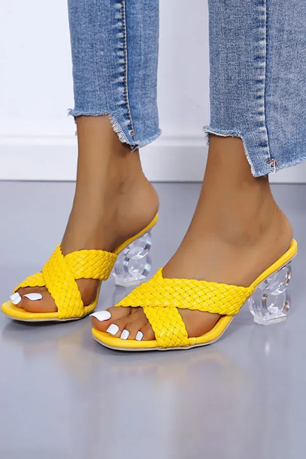 Fashionable Square Toe Fish Mouth Woven Sandals