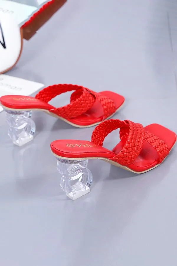 Fashionable Square Toe Fish Mouth Woven Sandals