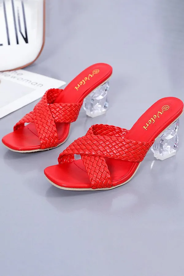 Fashionable Square Toe Fish Mouth Woven Sandals