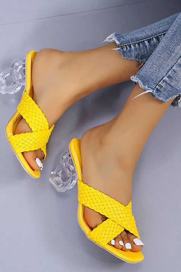 Fashionable Square Toe Fish Mouth Woven Sandals