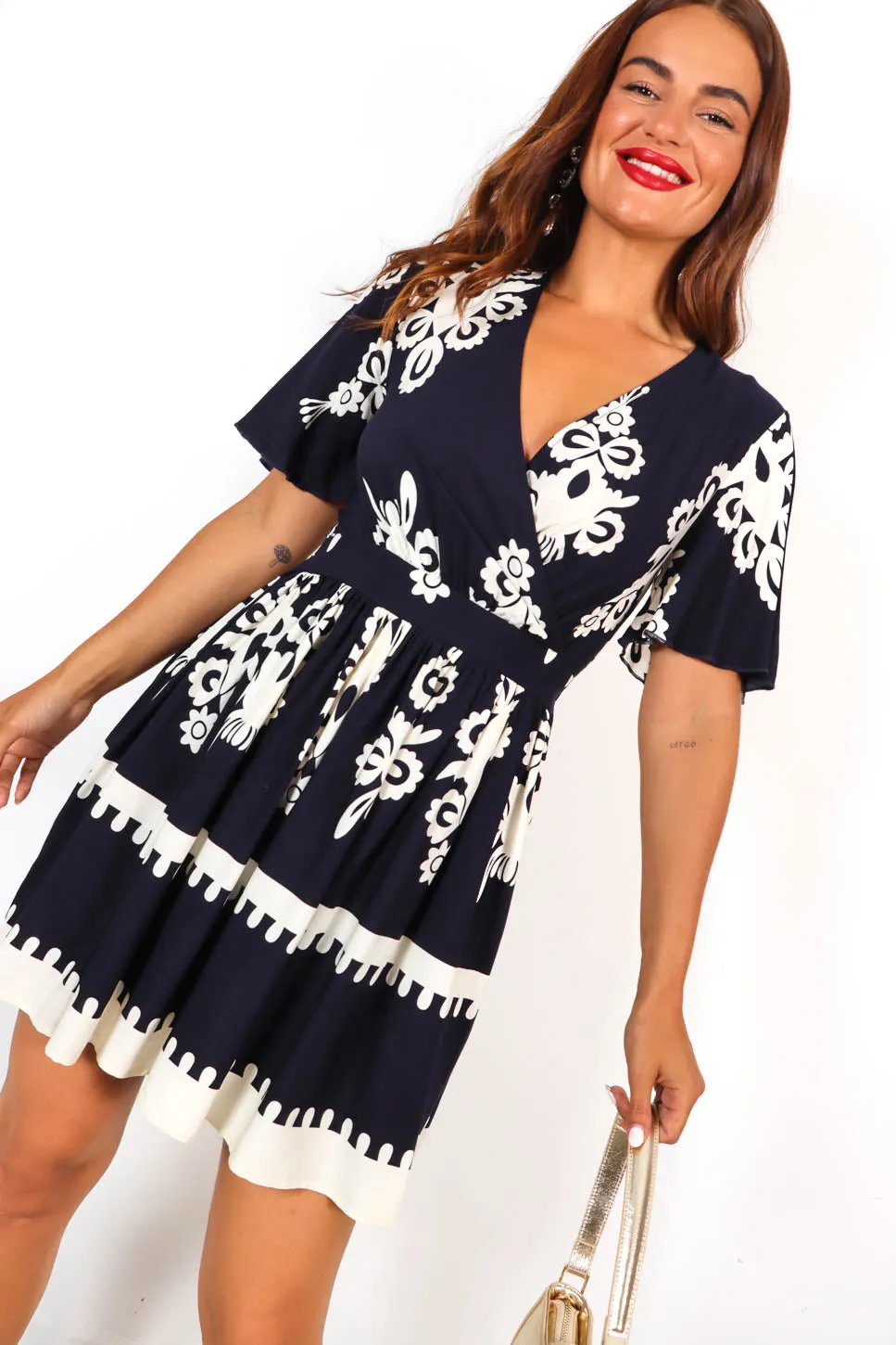 Float Your Boat - Navy And White Printed Mini Dress