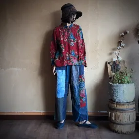 Floral Patchwork Cotton Linen Pants