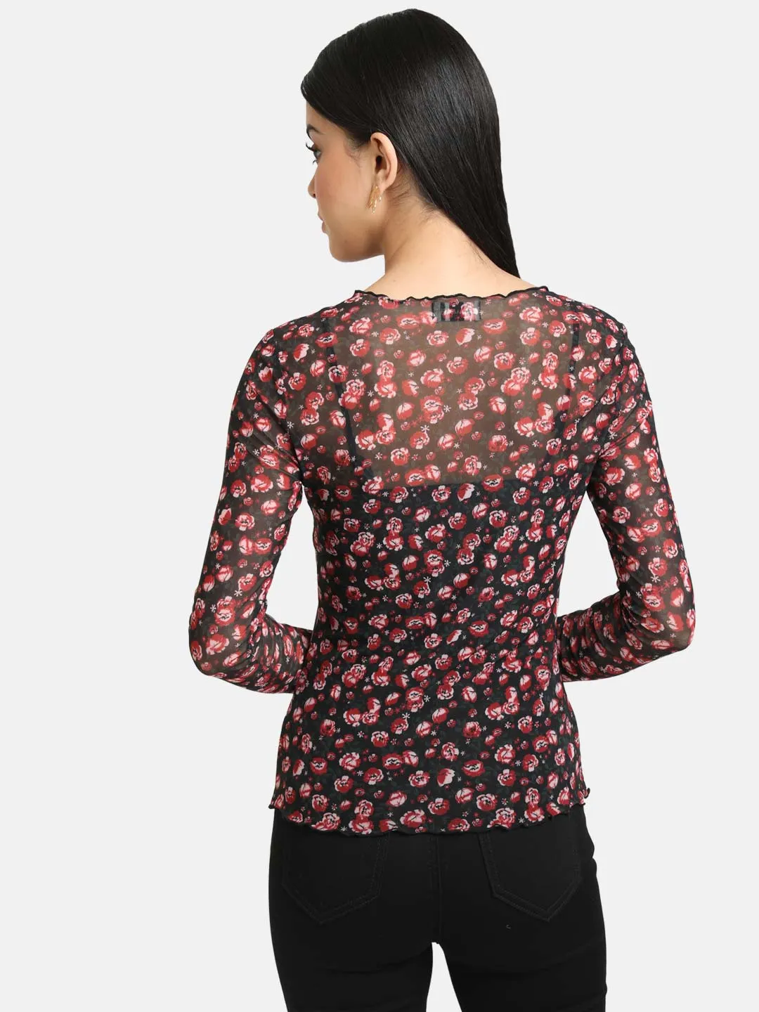 Floral Stretch Mesh Full Sleeve Top