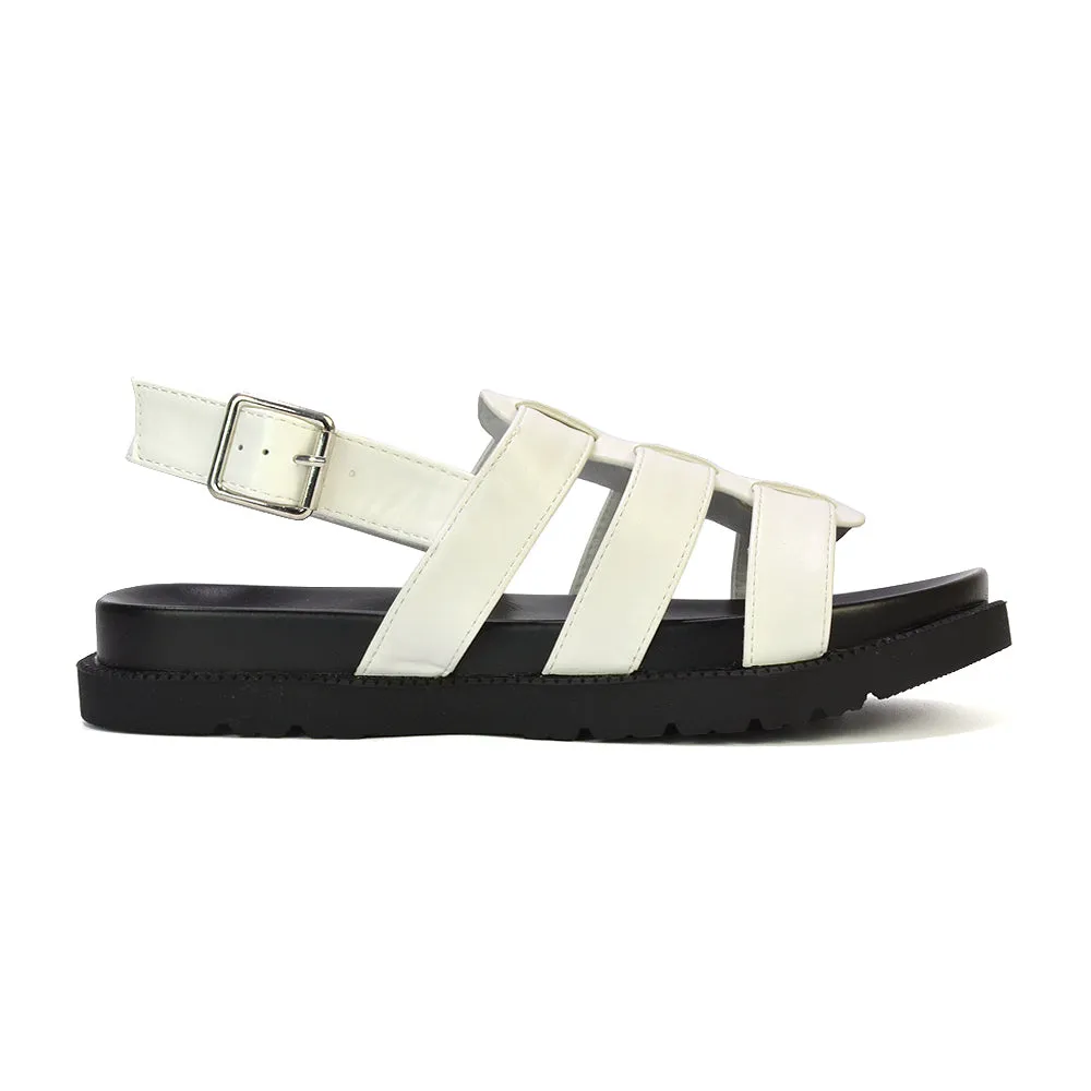 Gayna Strappy Slingback Flatform Casual Summer Chunky Sandals in Silver