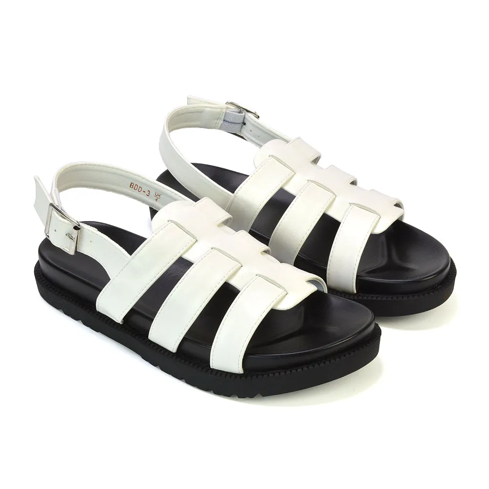 Gayna Strappy Slingback Flatform Casual Summer Chunky Sandals in Silver