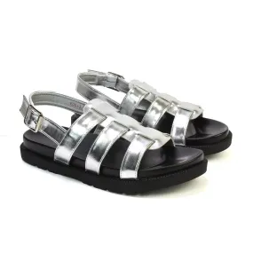 Gayna Strappy Slingback Flatform Casual Summer Chunky Sandals in Silver