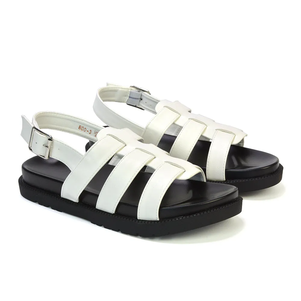 Gayna Strappy Slingback Flatform Casual Summer Chunky Sandals in White