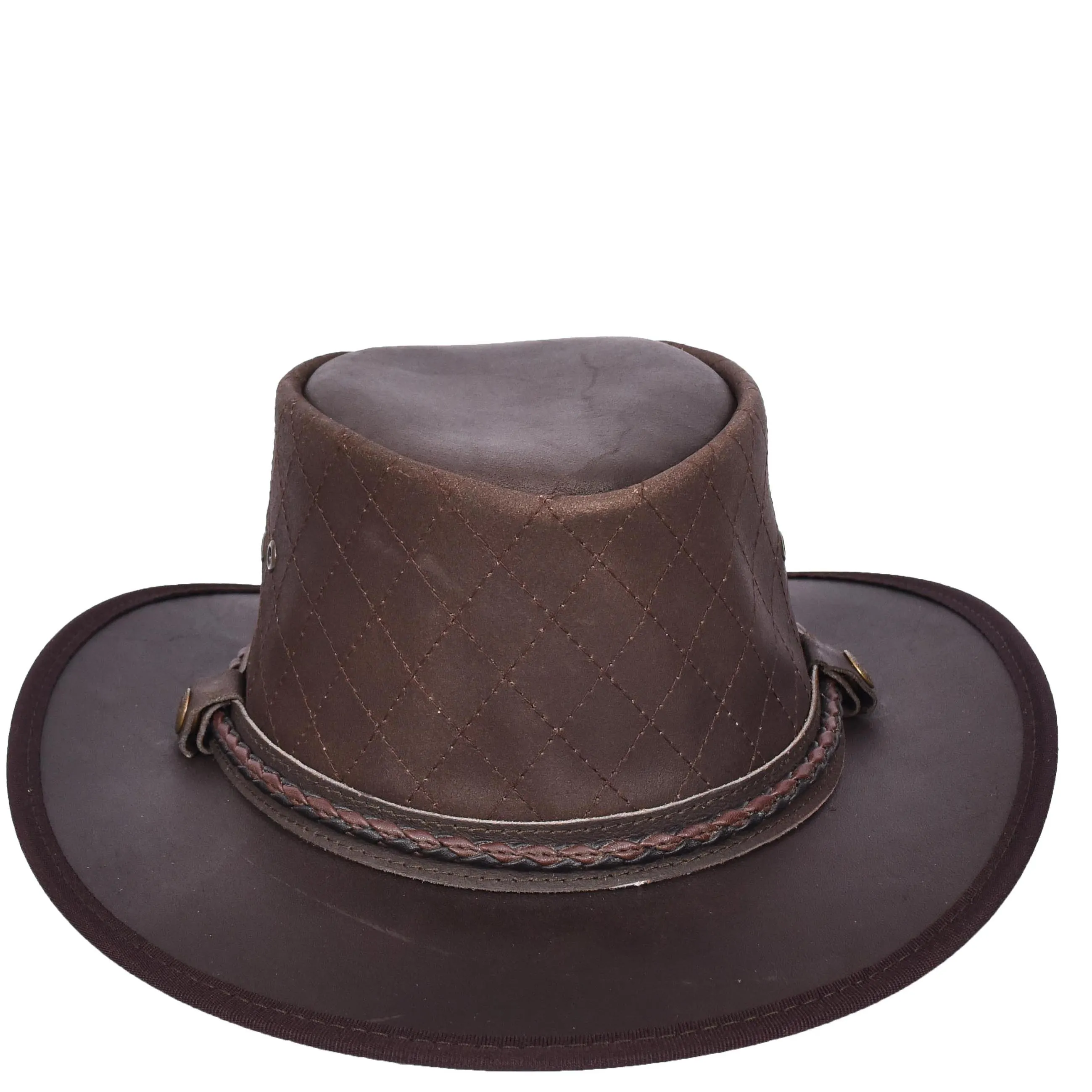 Genuine Leather Australian Bush Hat Removable Chin Strap Cowboy Style Nashville Brown