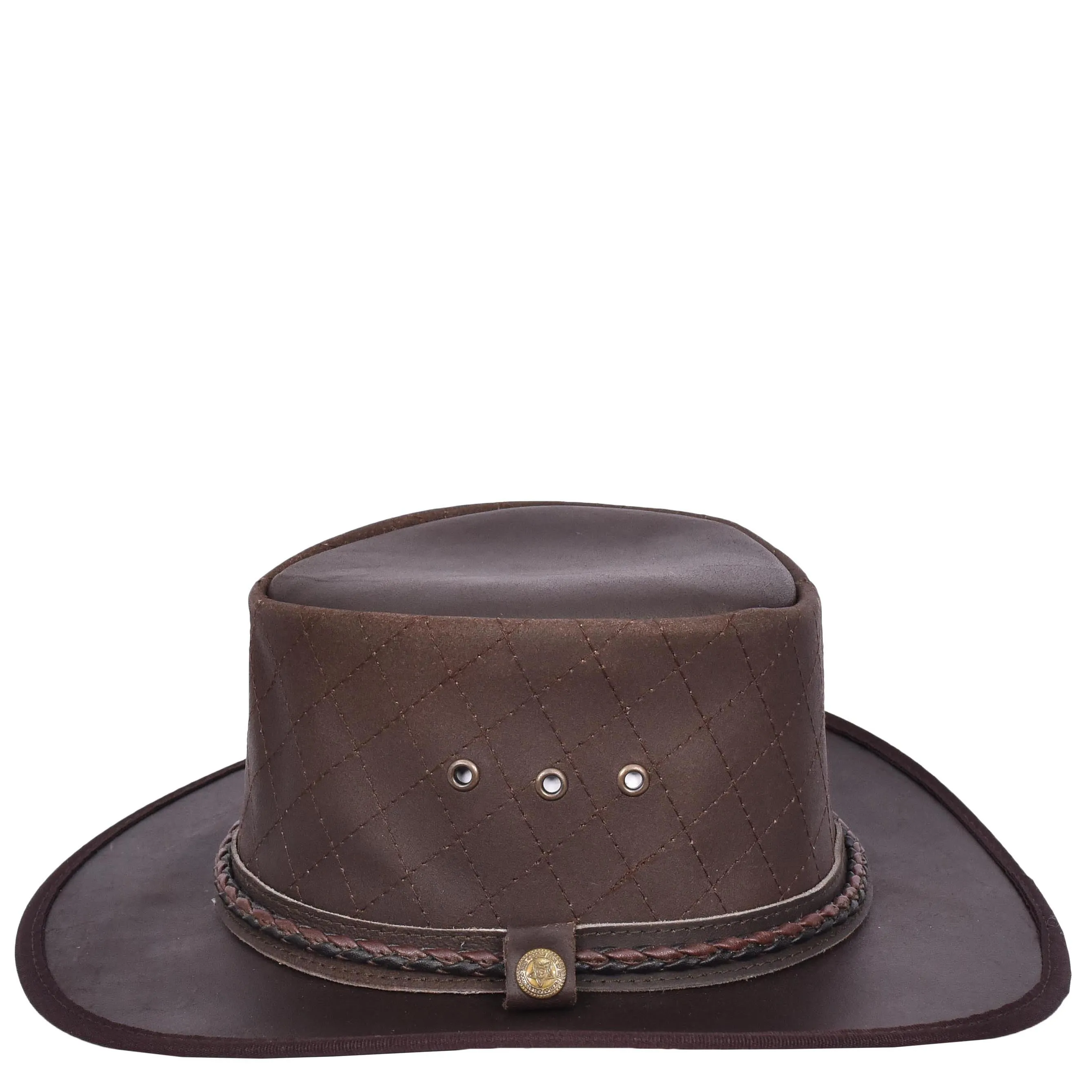 Genuine Leather Australian Bush Hat Removable Chin Strap Cowboy Style Nashville Brown