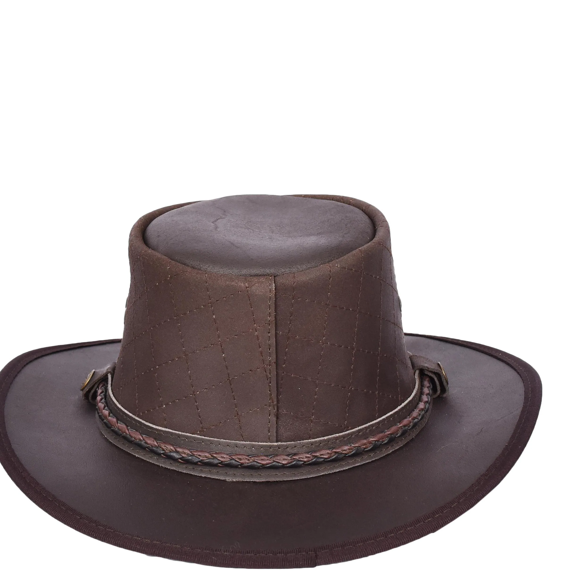 Genuine Leather Australian Bush Hat Removable Chin Strap Cowboy Style Nashville Brown