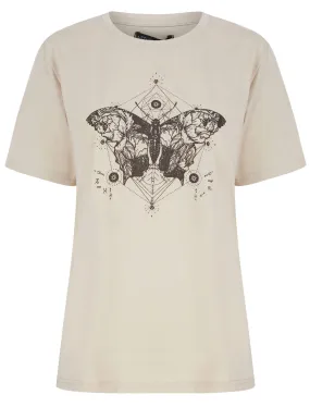 Geo Fly Butterfly Motif Cotton T-Shirt in Stone Marl - Weekend Vibes