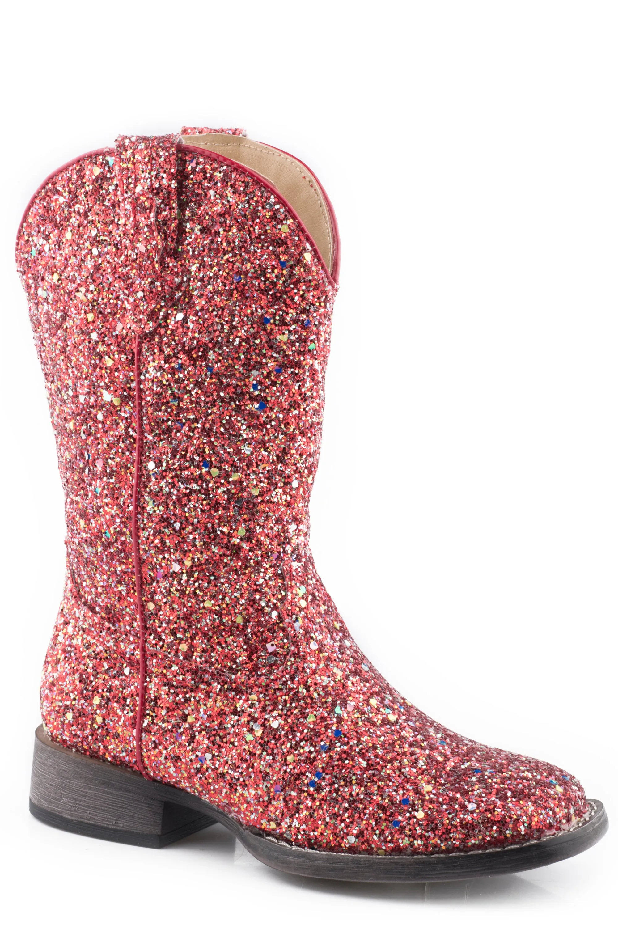 Girls Roper Multi Red Glitter Square Toe Boot