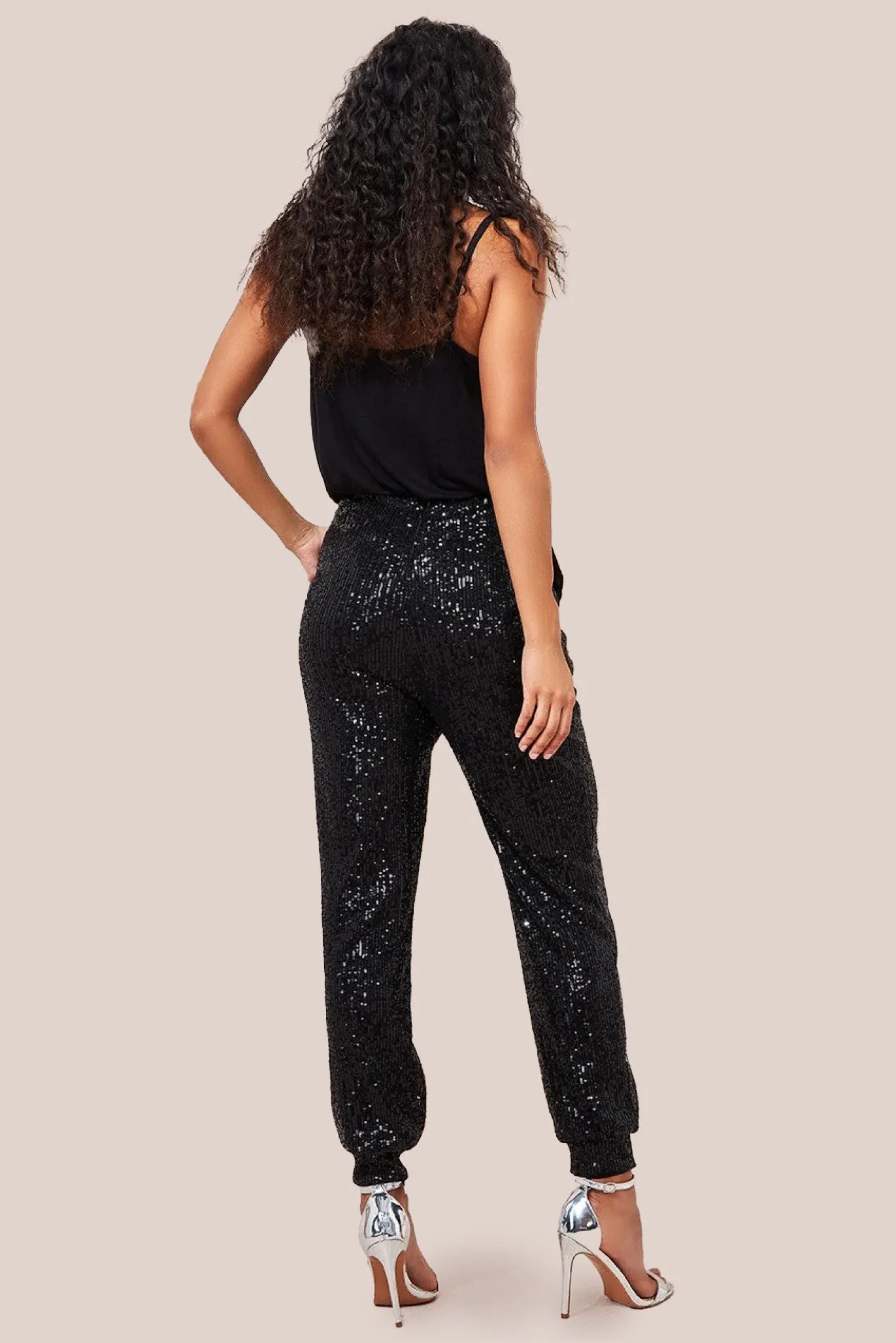 Goddiva Sequin Cuffed Ankle Trouser - Black