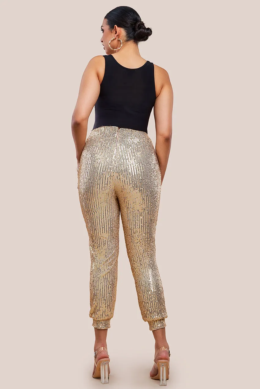 Goddiva Sequin Cuffed Ankle Trouser - Gold