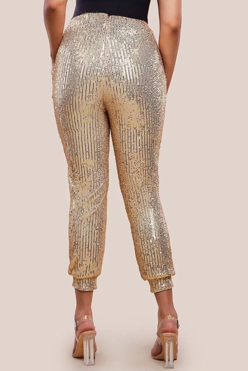 Goddiva Sequin Cuffed Ankle Trouser - Gold