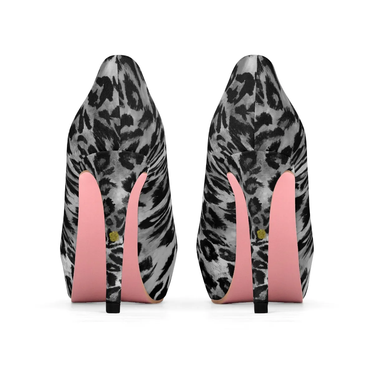 Gray Leopard Heels, Black Grey Animal Print Women's Platform Heels Pumps (US Size: 5-11)