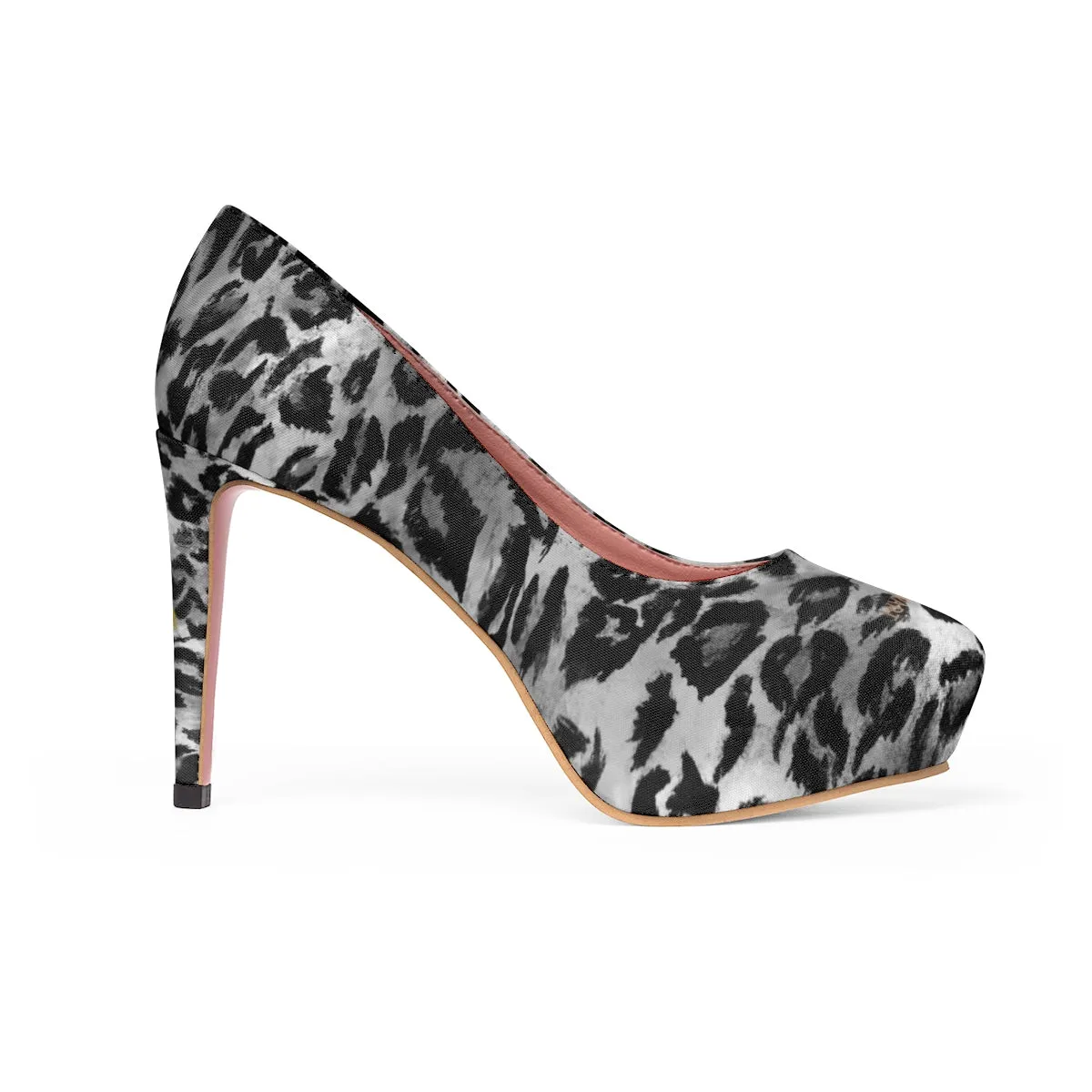 Gray Leopard Heels, Black Grey Animal Print Women's Platform Heels Pumps (US Size: 5-11)