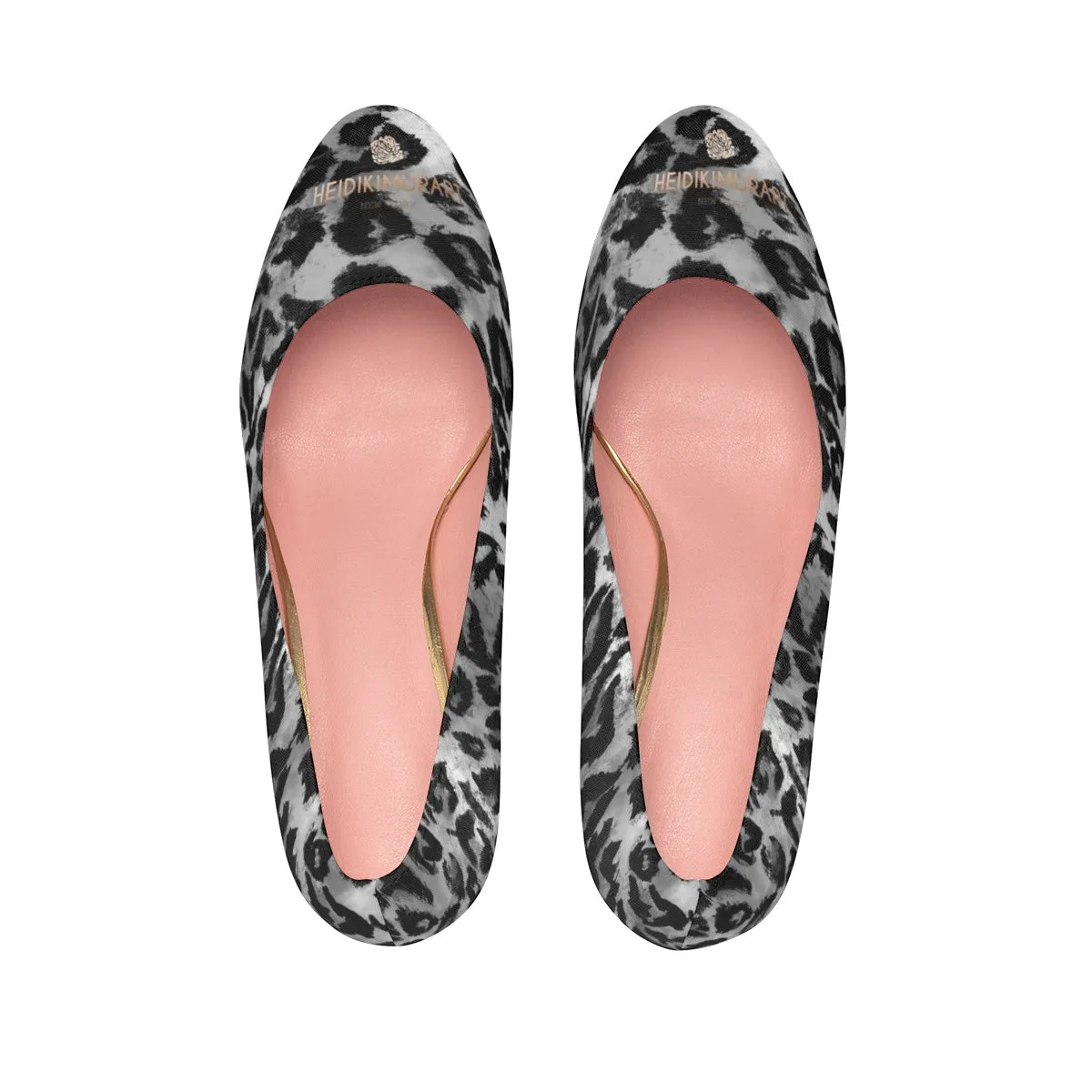 Gray Leopard Heels, Black Grey Animal Print Women's Platform Heels Pumps (US Size: 5-11)