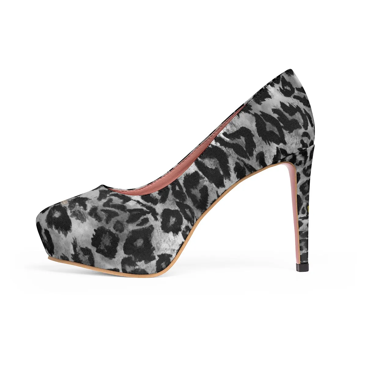 Gray Leopard Heels, Black Grey Animal Print Women's Platform Heels Pumps (US Size: 5-11)