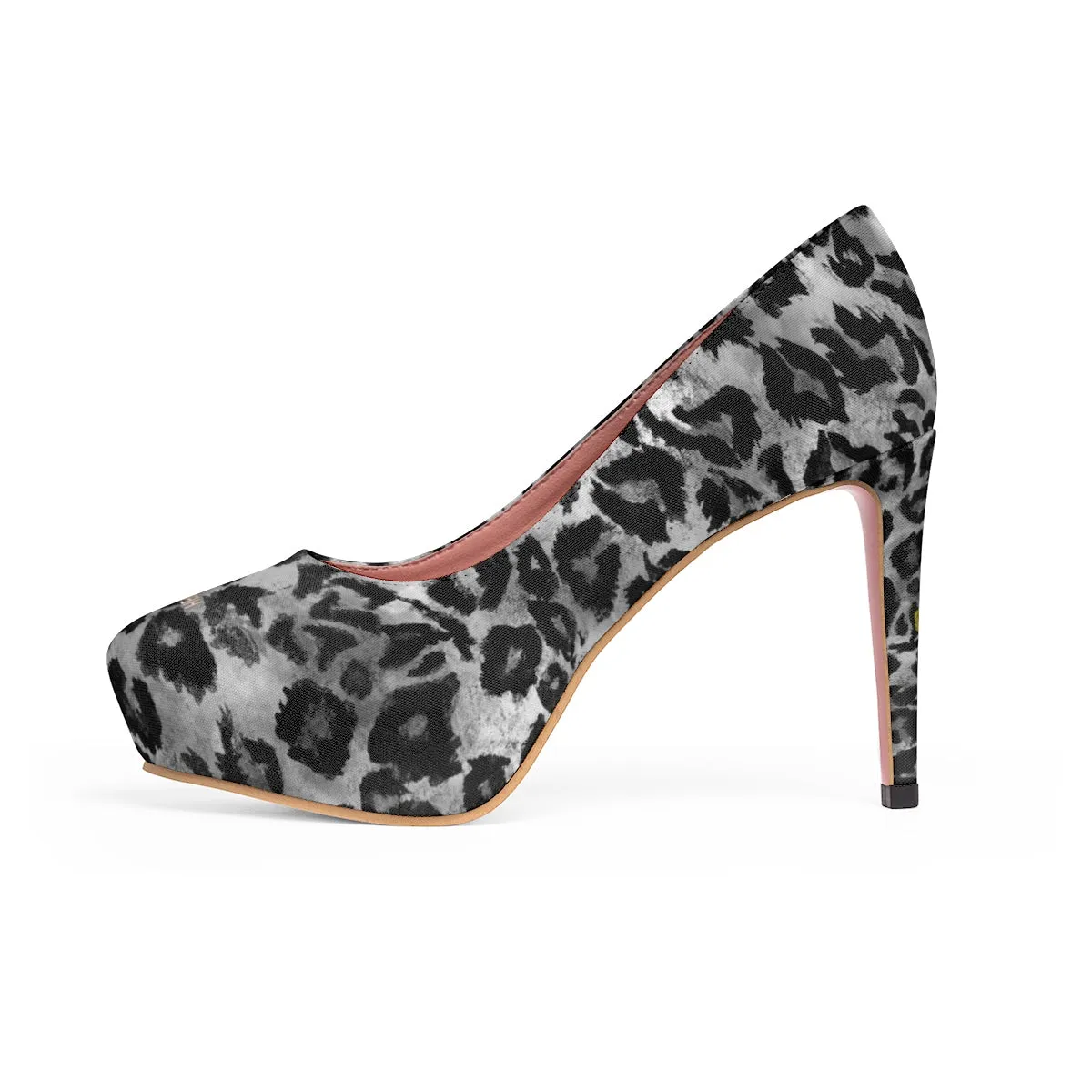 Gray Leopard Heels, Black Grey Animal Print Women's Platform Heels Pumps (US Size: 5-11)