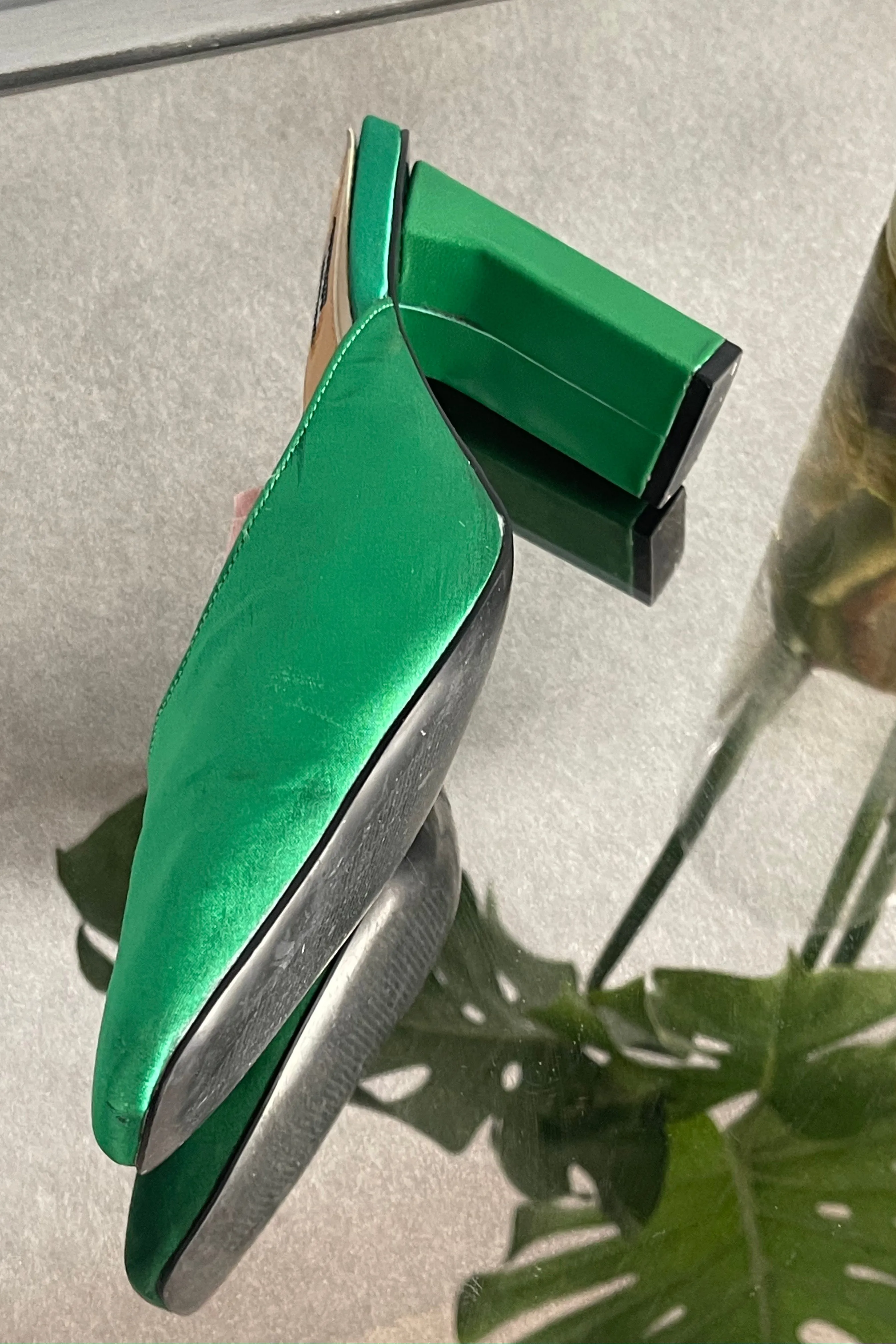 Green Satin Sandals / Size 39