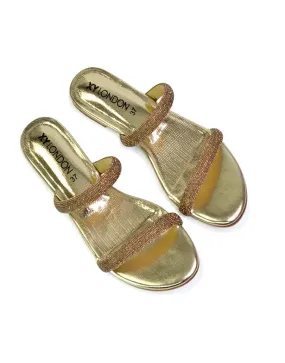 Hope Slip On Sparkly Bridal Shoes Summer Diamante Flat Sandals in Gold