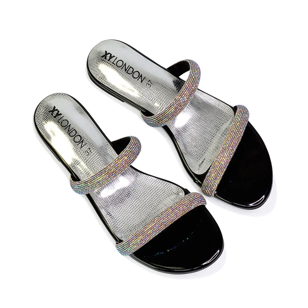 Hope Slip On Sparkly Bridal Shoes Summer Diamante Flat Sandals in Silver