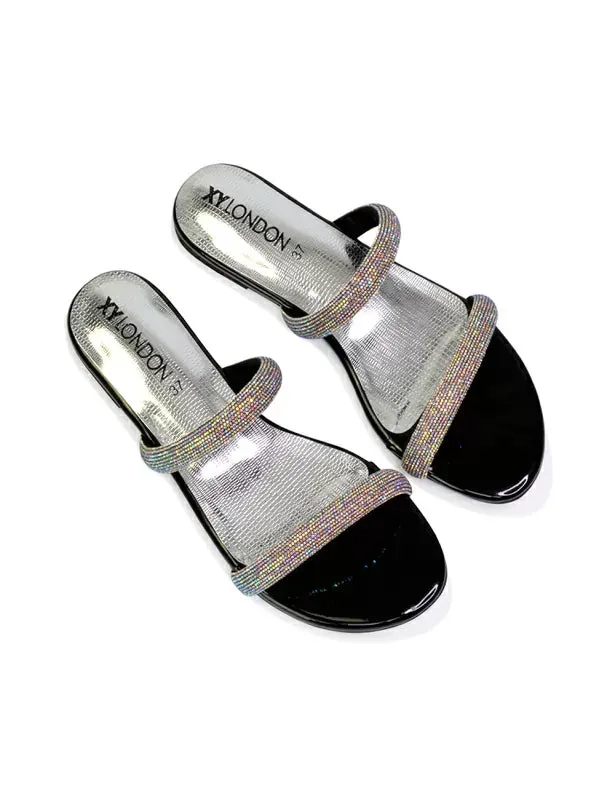 Hope Slip On Sparkly Bridal Shoes Summer Diamante Flat Sandals in Silver