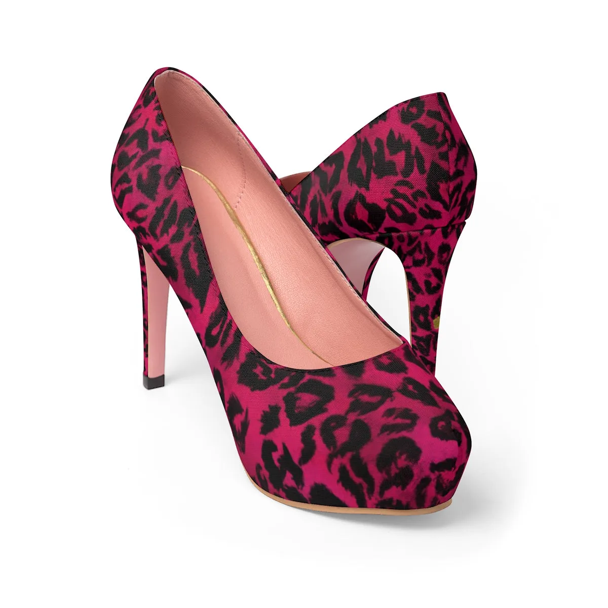 Hot Pink Leopard Heels, Animal Print Women's Platform Heels Pumps Shoes (US Size: 5-11)