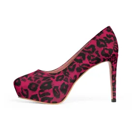 Hot Pink Leopard Heels, Animal Print Women's Platform Heels Pumps Shoes (US Size: 5-11)