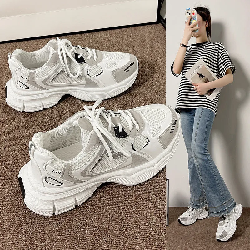 ikearlax Dad Shoes Women's  New Wild Tide White Shoes Thick Bottom Breathable Casual Shoes Fashion Women's Sports Pumps