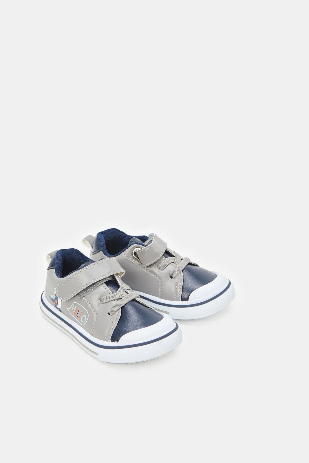 Infant Boys Grey Dinosaur Pump