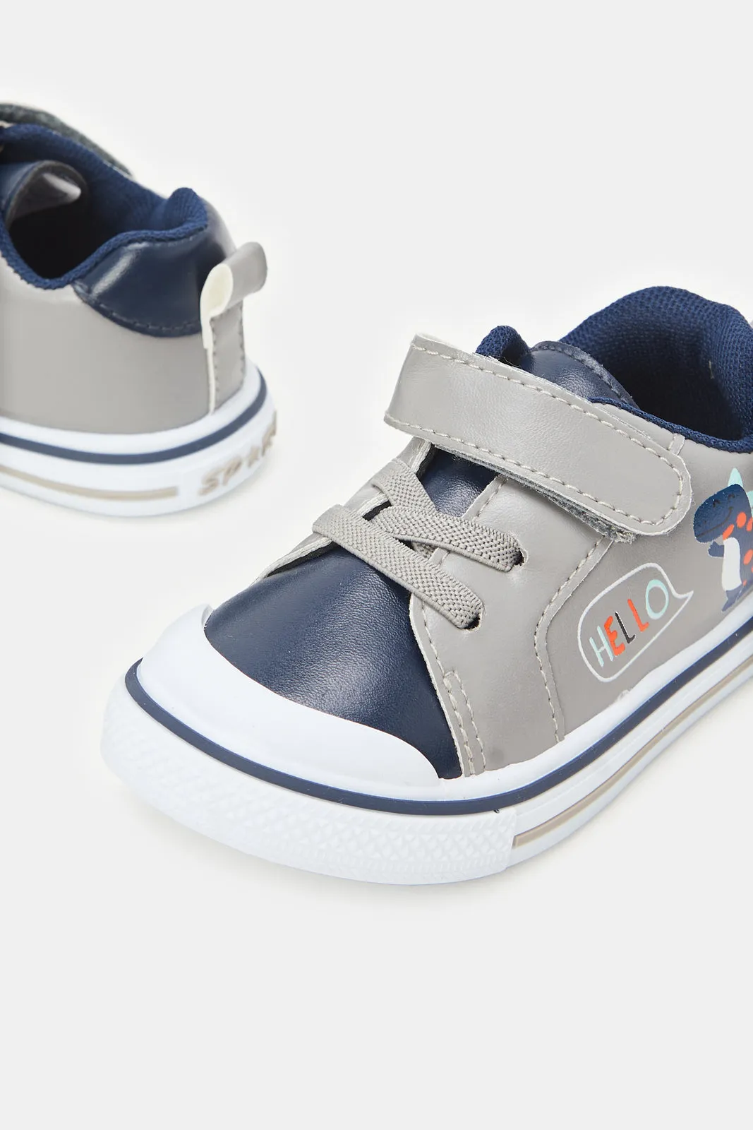 Infant Boys Grey Dinosaur Pump