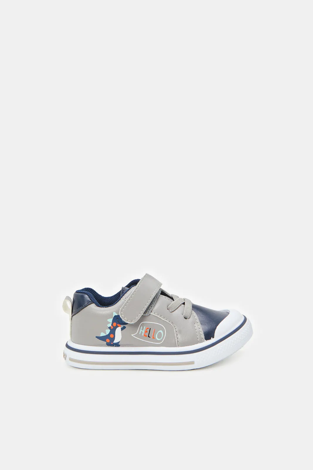 Infant Boys Grey Dinosaur Pump