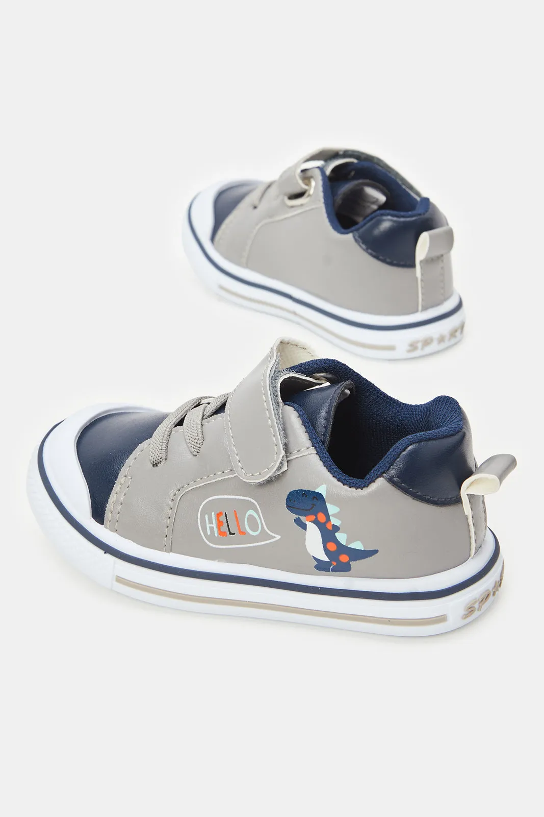 Infant Boys Grey Dinosaur Pump