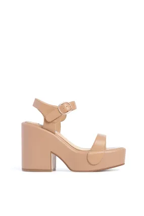 Iris Platform Sandal in Dark Camel Nappa Leather