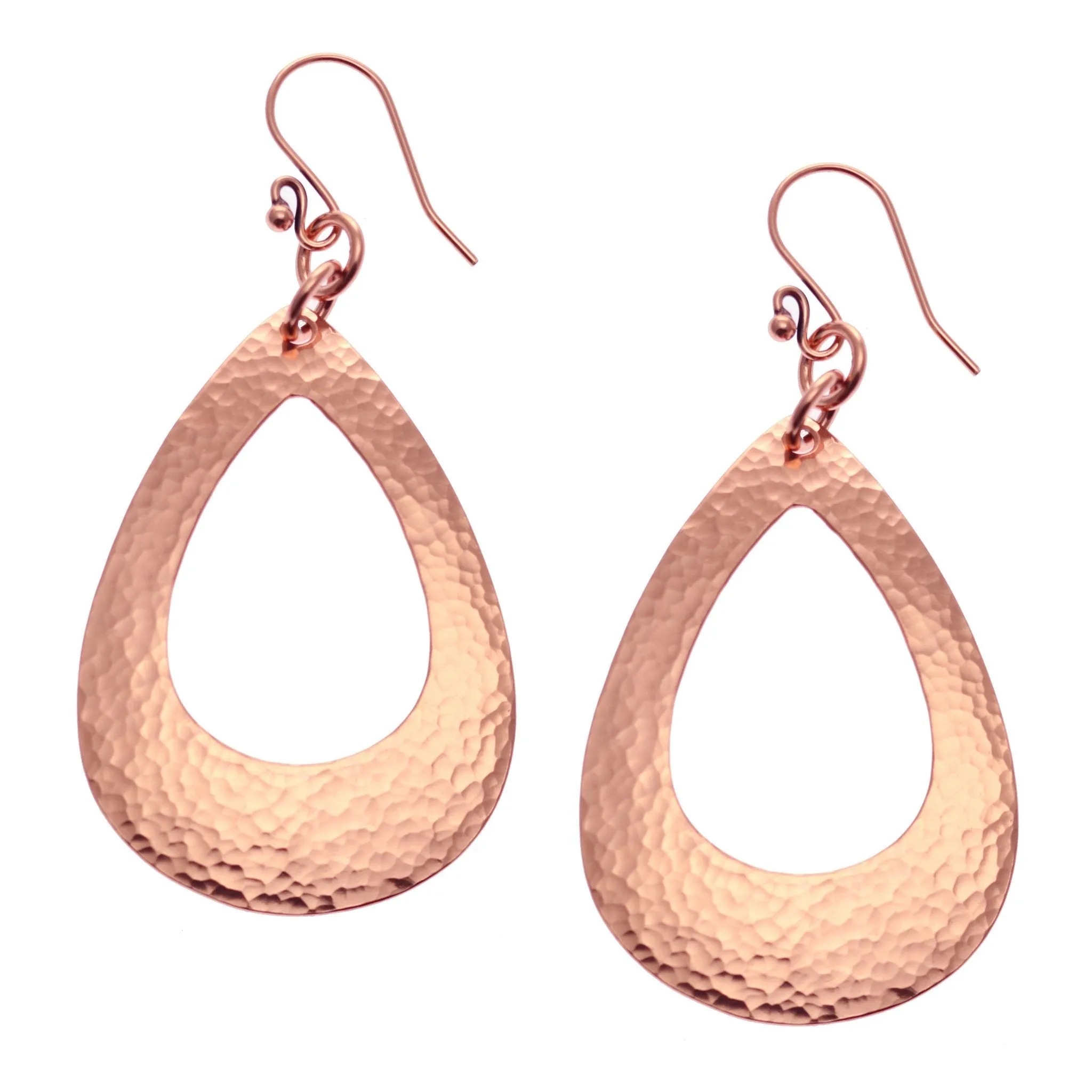 Large Hammered Copper Open Teardrop Earrings