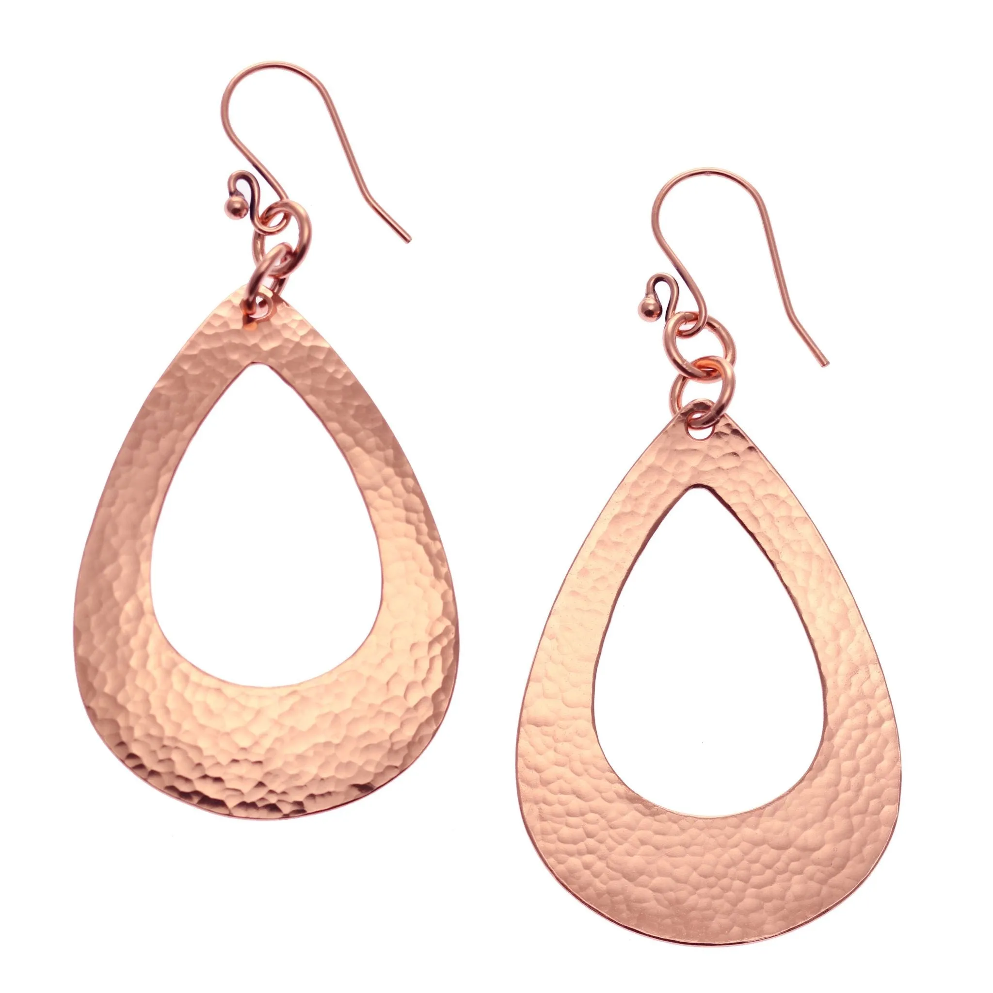 Large Hammered Copper Open Teardrop Earrings