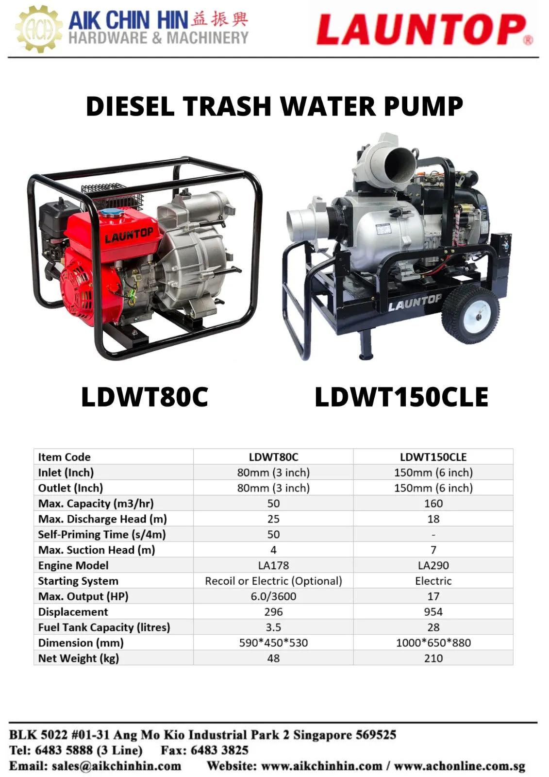 Launtop LDWT150CLE Diesel Trash Pump with 6" C/W La290 Diesel Engine | Model : LDWT150CLE