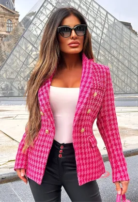 Looking Chic Pink Tonal Dogtooth Blazer