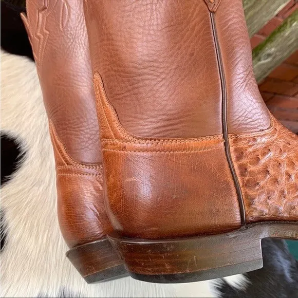 LUCCHESE Classics Handmade Ostrich Exotic Leather Roper Cowboy Western Boots